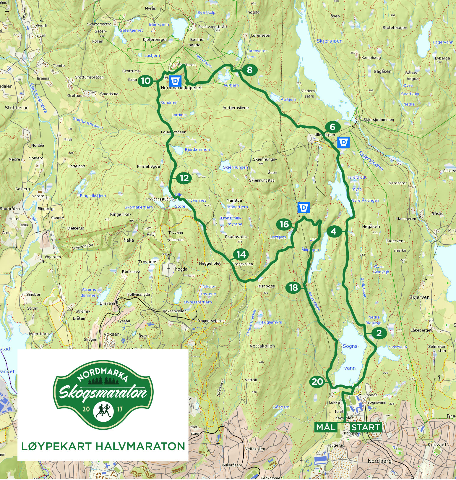 nordmarka kart kart nsm 2017 mløype halv   Nordmarka Skogsmaraton